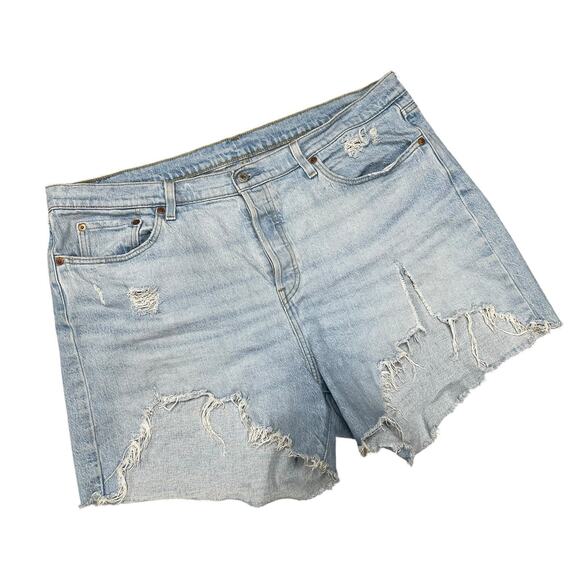 Levis 501 Light Wash Cut Off Jean Shorts Size 18W Button Fly - Picture 1 of 10